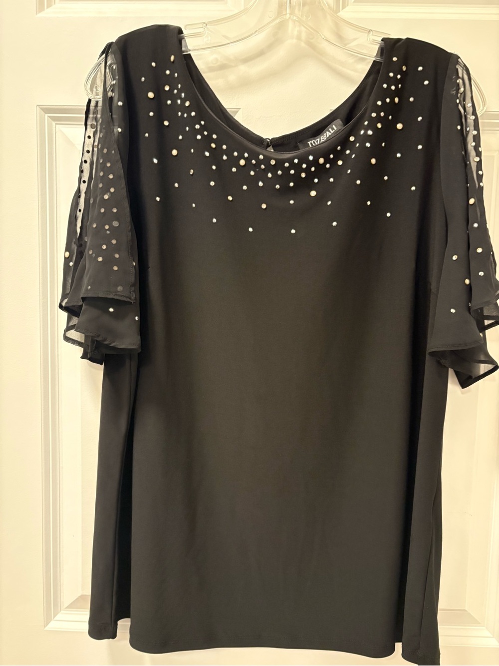 Roz & Ali  Black Embellished Short Sleeve Tunic
